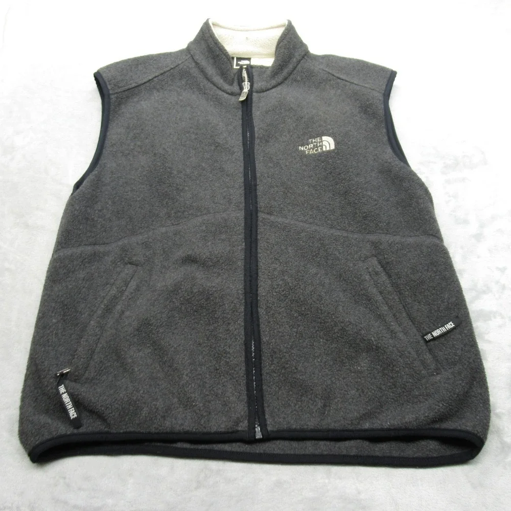 The North Face Vest Mens Large Gray Pockets‎ Soft Fleece Full Zip USA Made VTG